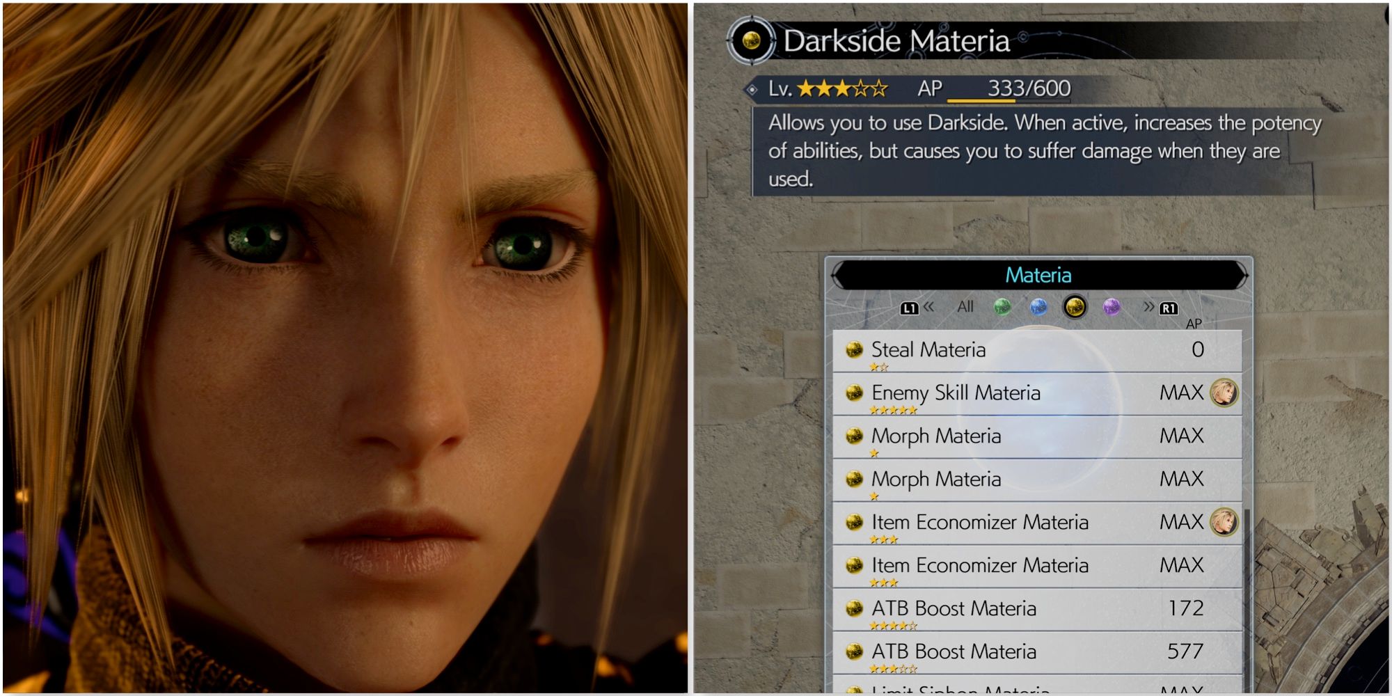 Cloud and Darkside Materia in Final Fantasy 7 Rebirth