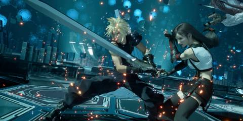 Cloud and Tifa performing a Synergy skill in Final Fantasy 7 Rebirth