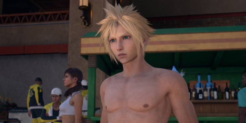 Cloud at the beach in Final Fantasy 7 Rebirth