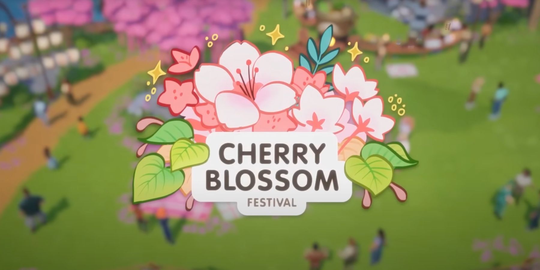 cherry blossom potluck event logo in coral island.
