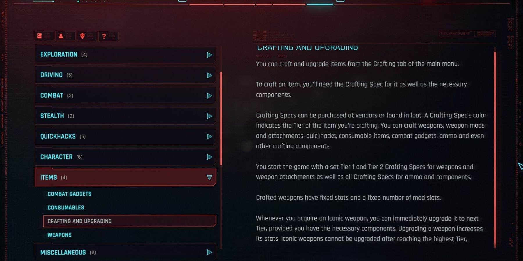 Database Crafting Instructions in Cyberpunk 2077