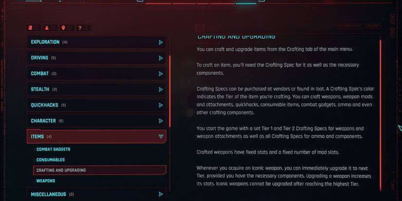 Database Crafting Instructions in Cyberpunk 2077