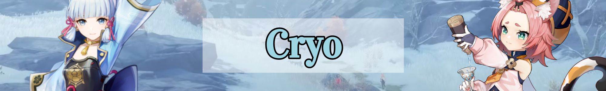 an image of a snowy trail on dragon spine with the traveler (aether) walking, with ayaka and diona superimposed and text that says Cryo 