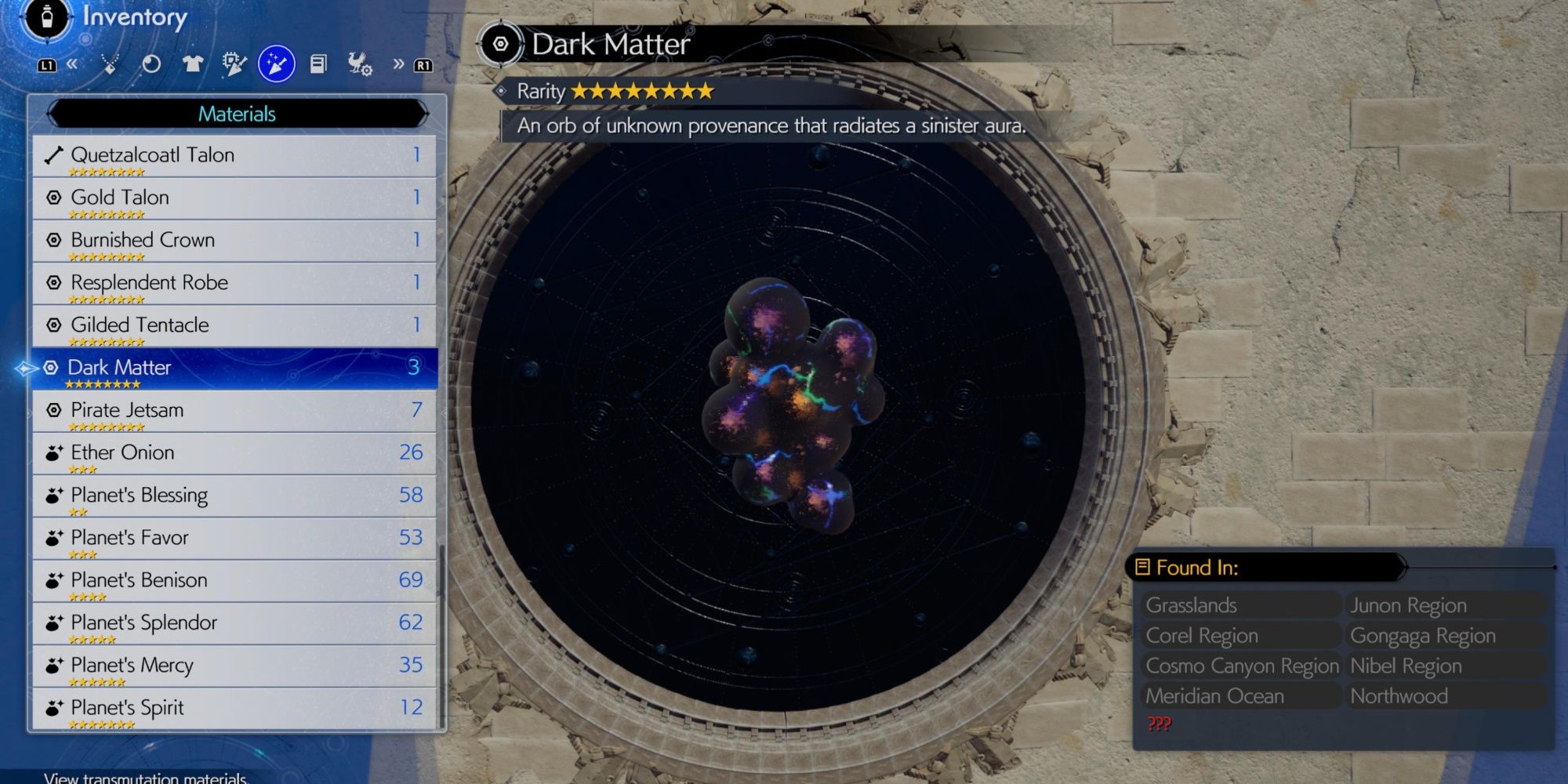 Dark Matter in Inventory in Final Fantasy 7 Rebirth