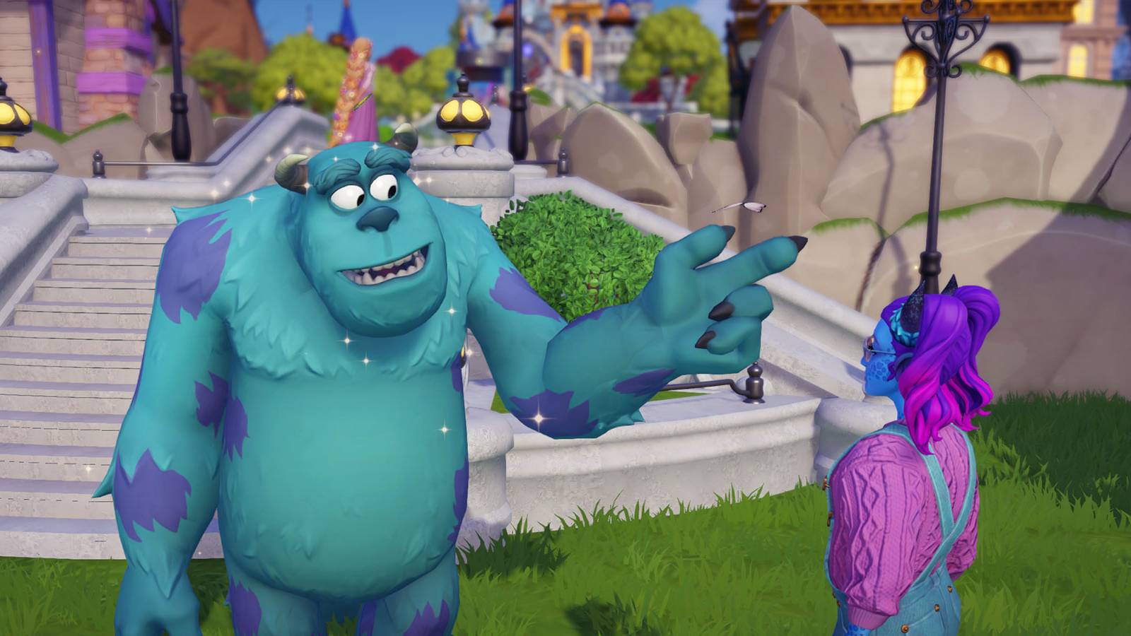 Sulley and player character in Disney Dreamlight Valley