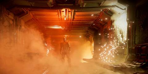 Issac Clarke standing in hallway in Dead Space 2023