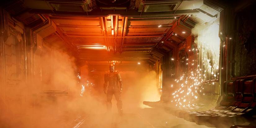 Issac Clarke standing in hallway in Dead Space 2023