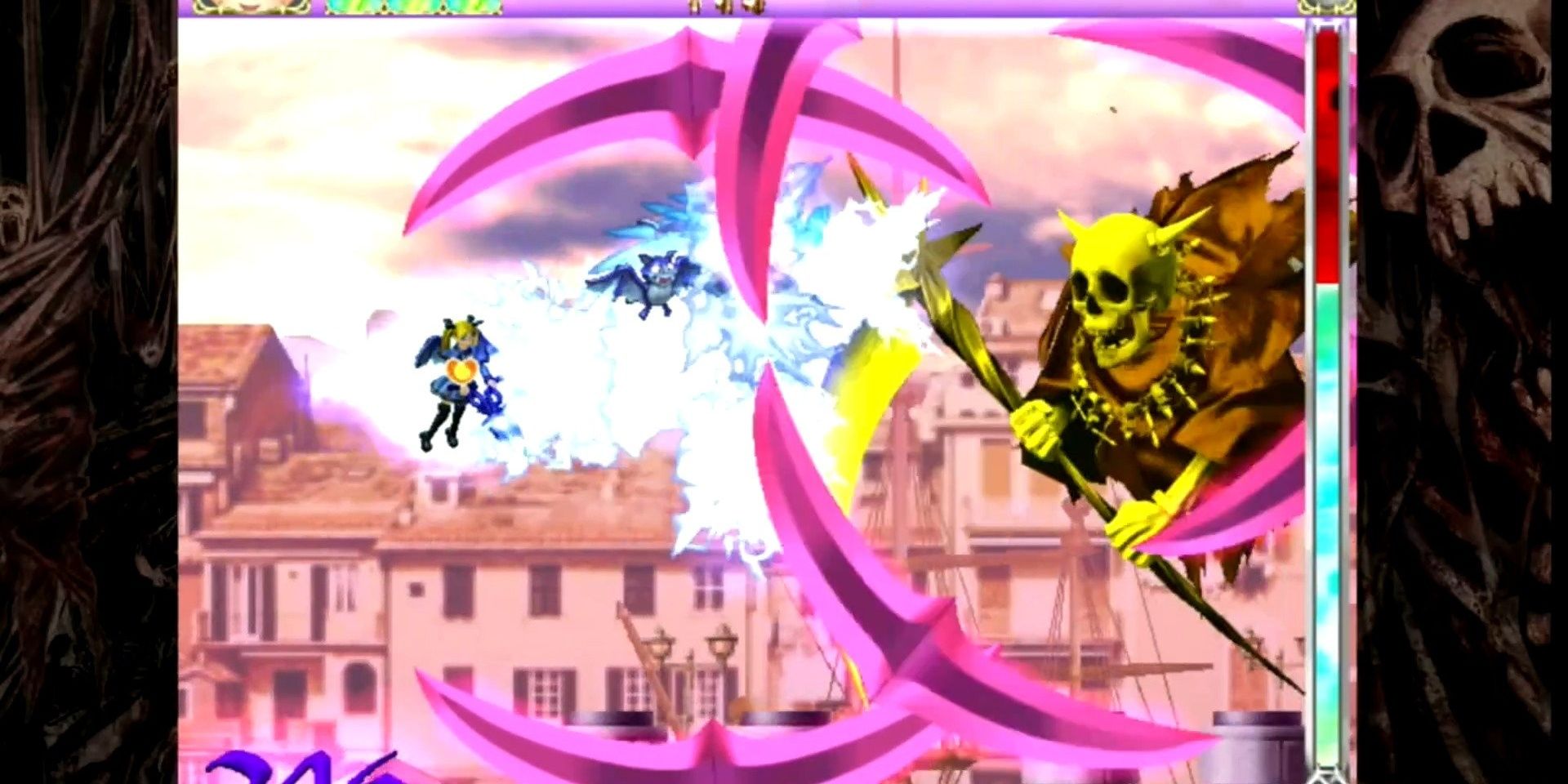 Deathsmiles Magical Girl Fighting A Skeleton With A Scythe