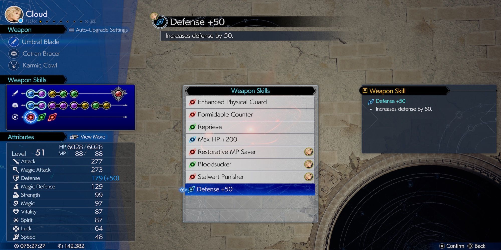 Defense +50 weapon skill in Final Fantasy 7 Rebirth