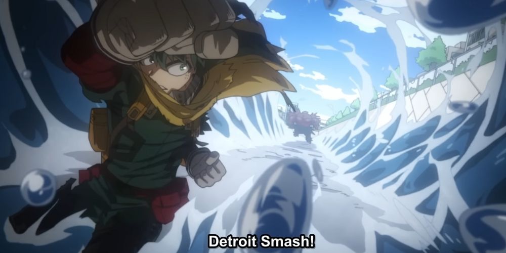 Deku uses Detroit Smash and defeats Muscular (For the second time).