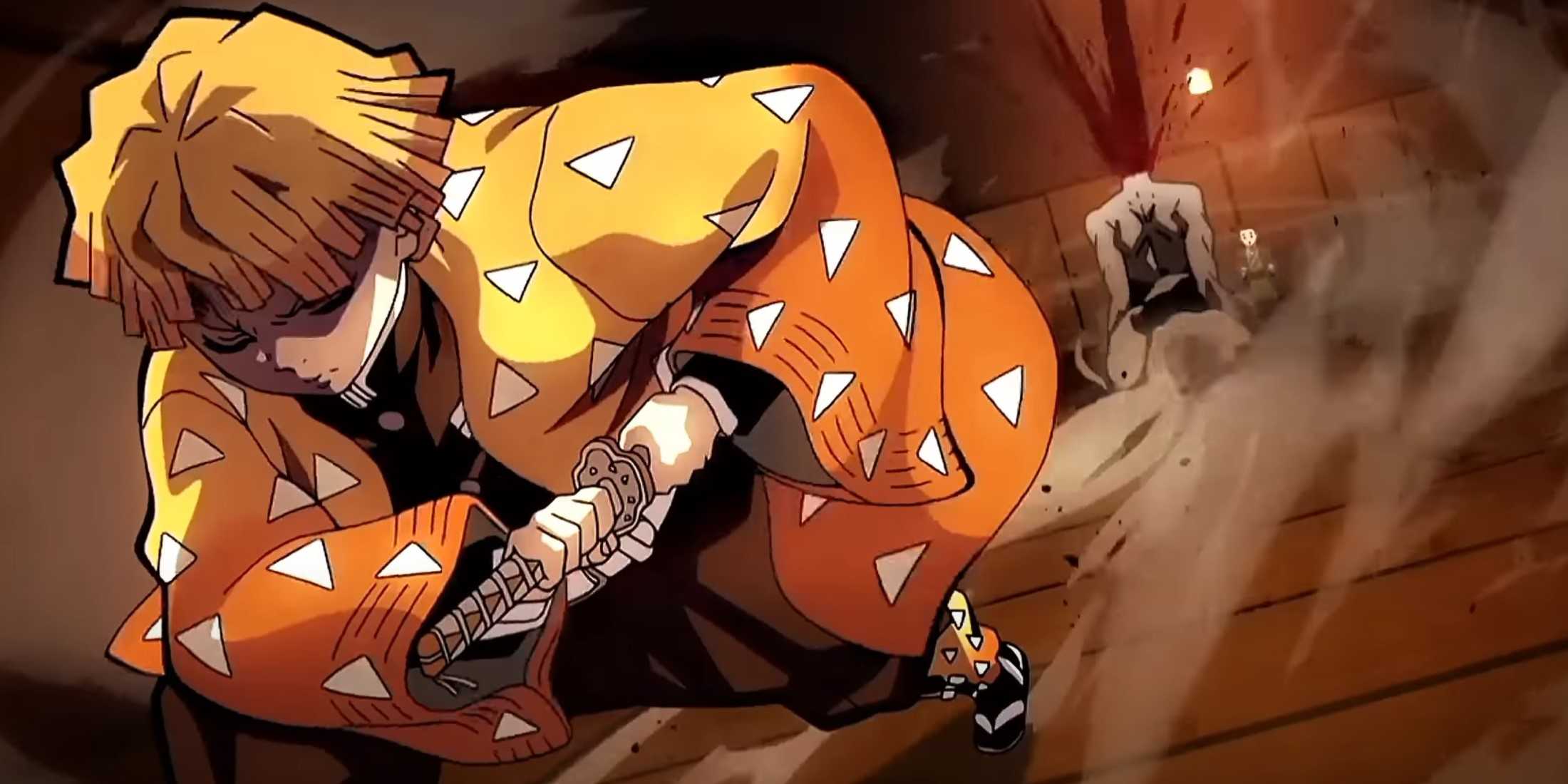 Zenitsu melawan Iblis Lidah di Tsuzumi Mansion