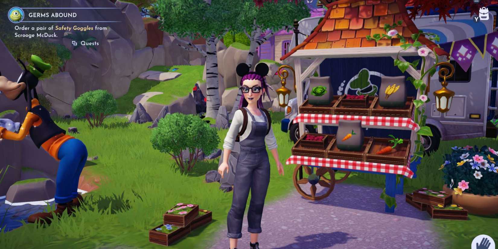 Disney dreamlight valley goofy stall in peaceful meadow