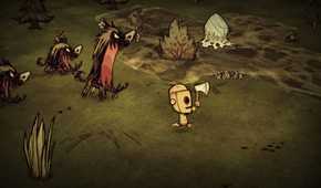 A robot character running away from monsters in Don't Starve