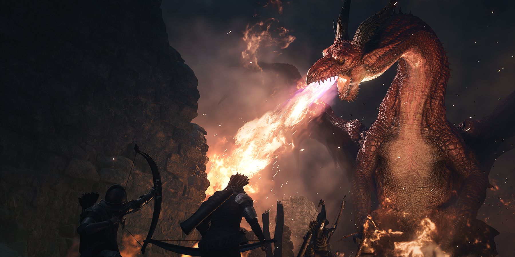 Dragon attacking characters in Dragon's Dogma 2