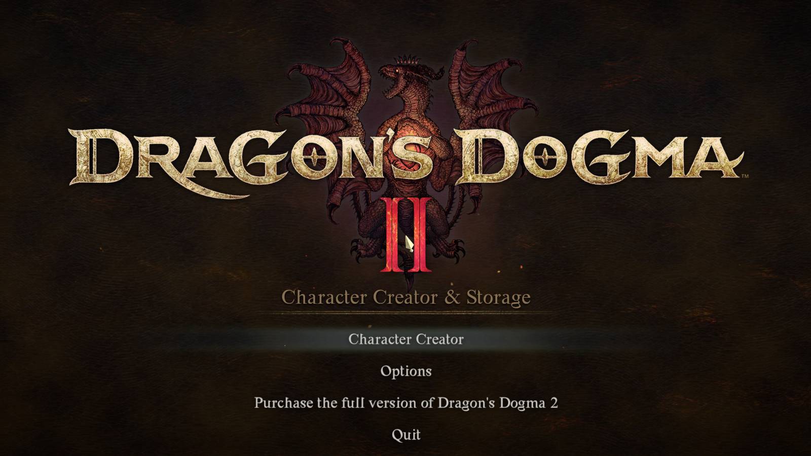 Dragon's Dogma 2 Character Creator & Storage title screen