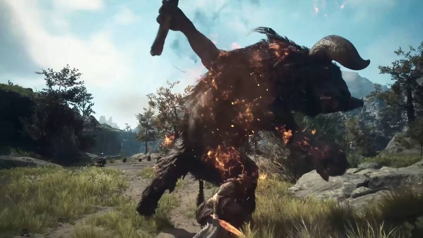 Thief fighting a Minotaur in Dragon's Dogma 2