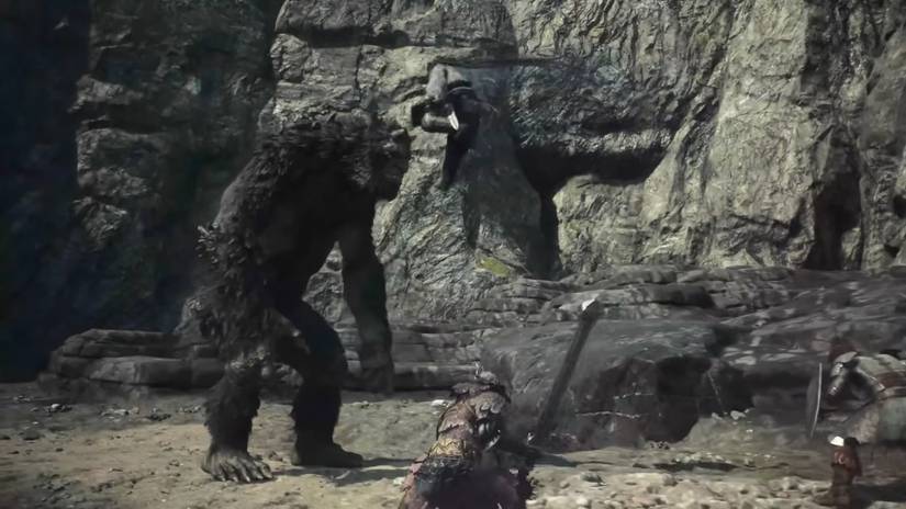 Warrior fighting an Ogre in Dragon's Dogma 2