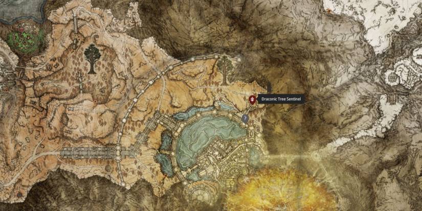 Draconic Tree Sentinel location on the map in Elden Ring