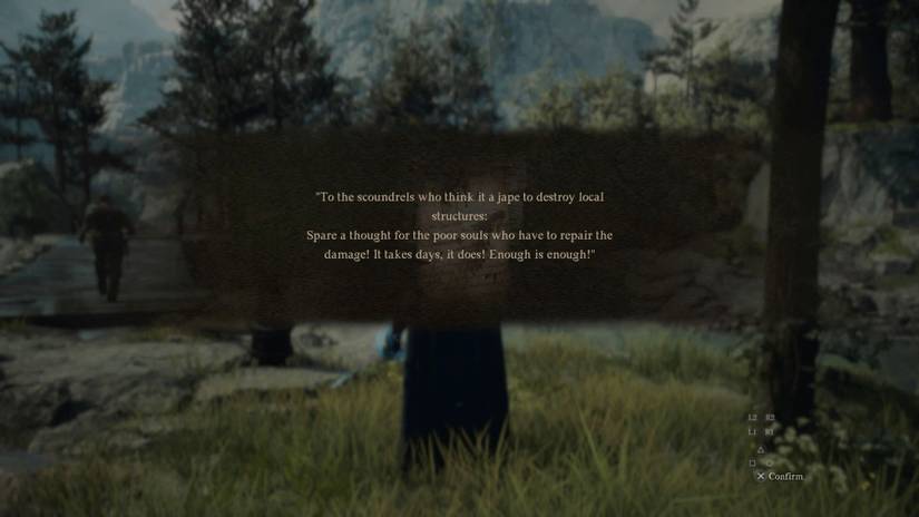 A notice in Dragon's Dogma 2 next to a repaired bridge