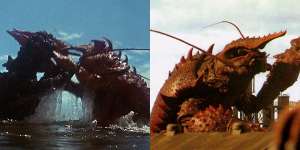 Ebirah fighting Godzilla and Ebirah gets defeated by humans.