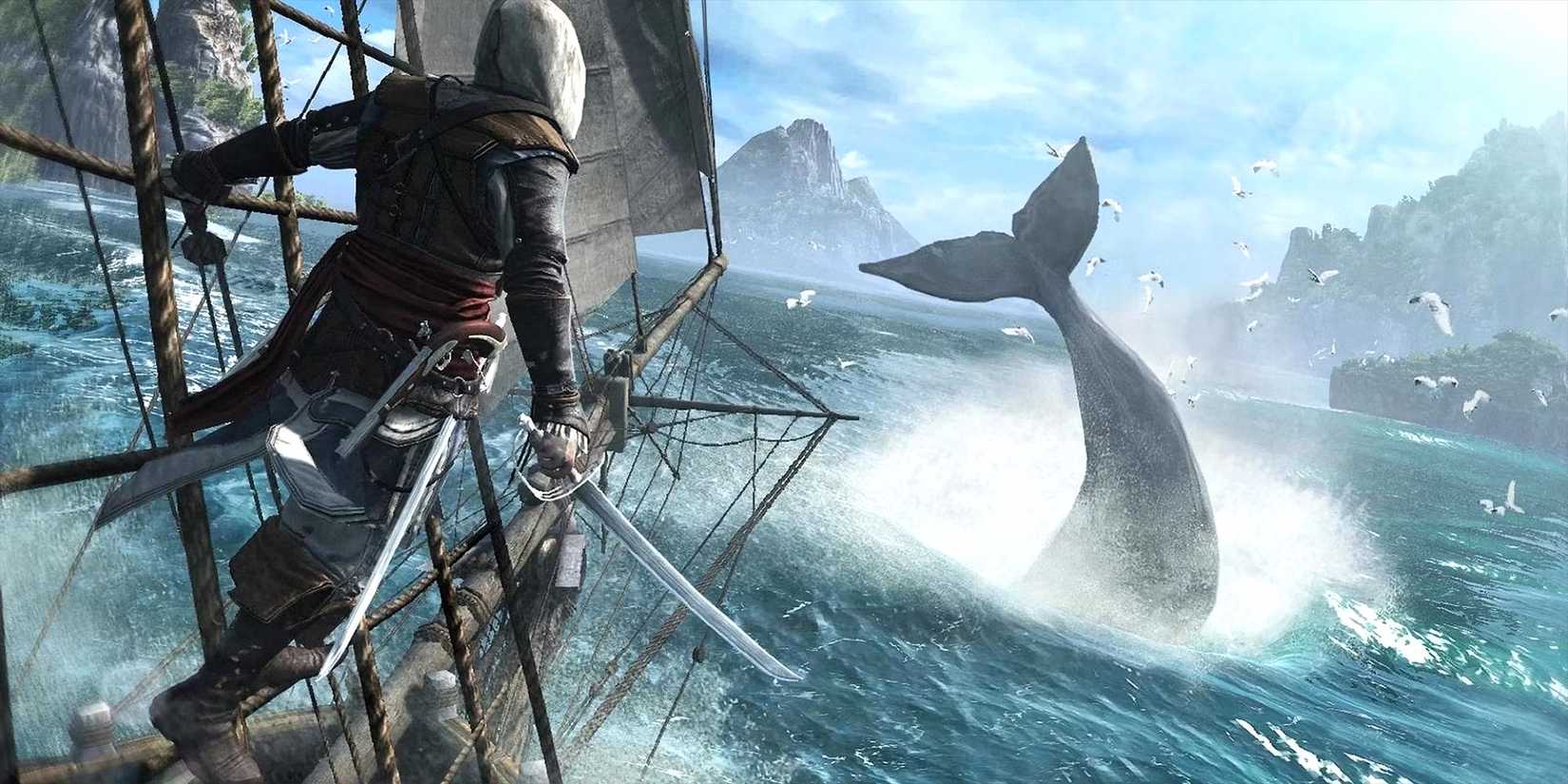Edward Kenway looks at a whale in Assassin's Creed 4 Black Flag