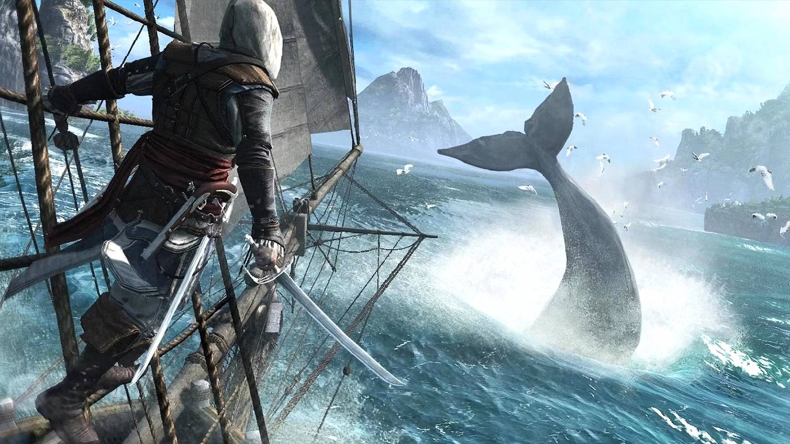 Edward Kenway watching a whale in Assassin's Creed 4 Black Flag