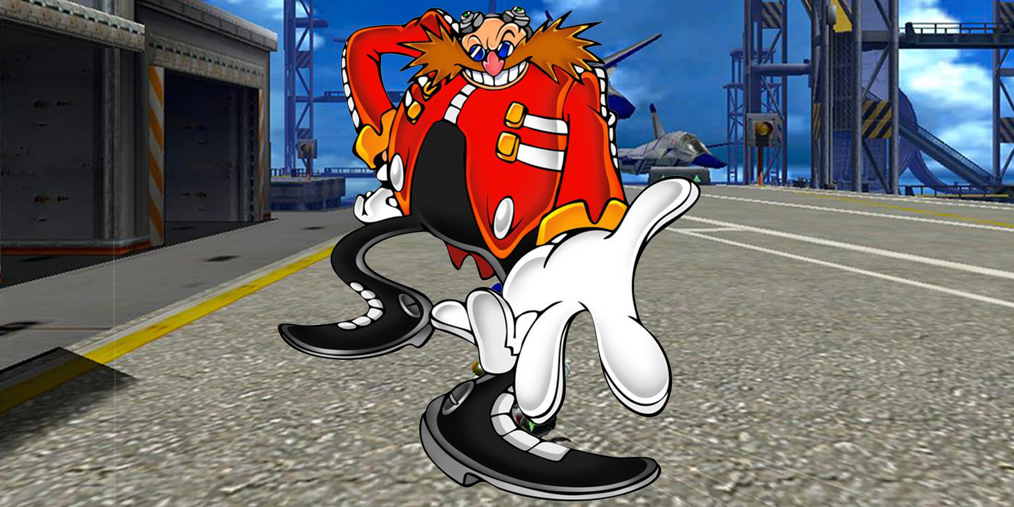 official art of dr Eggman against backdrop of GUN's base from SA2