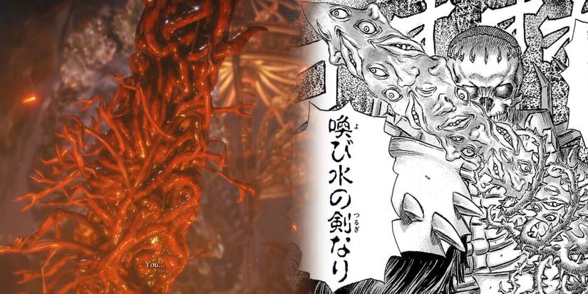 Elden Ring Blasphemous Blade and Berserk Skull Knight's Behelit Sword