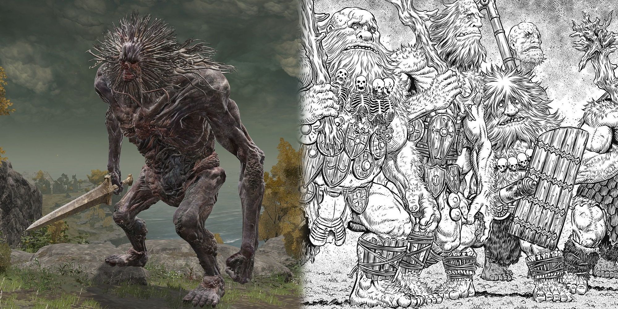 Elden Ring Example of Troll and Example of Berserk Jotunn Giants