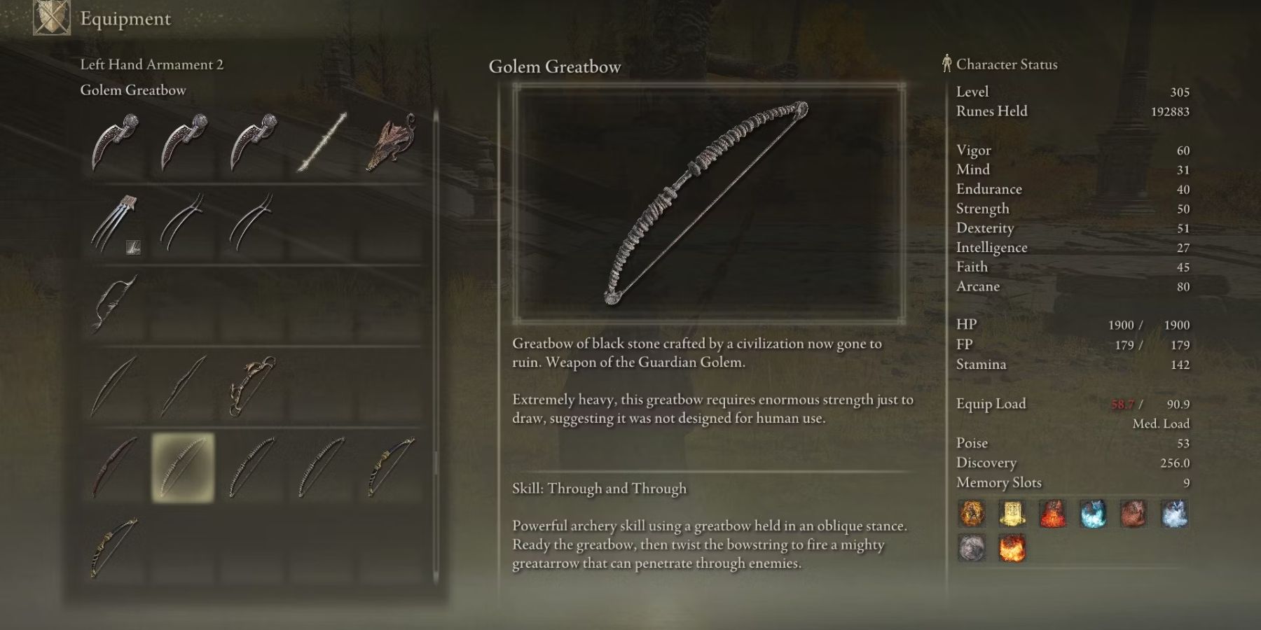 Elden Ring - Golem Greatbow description