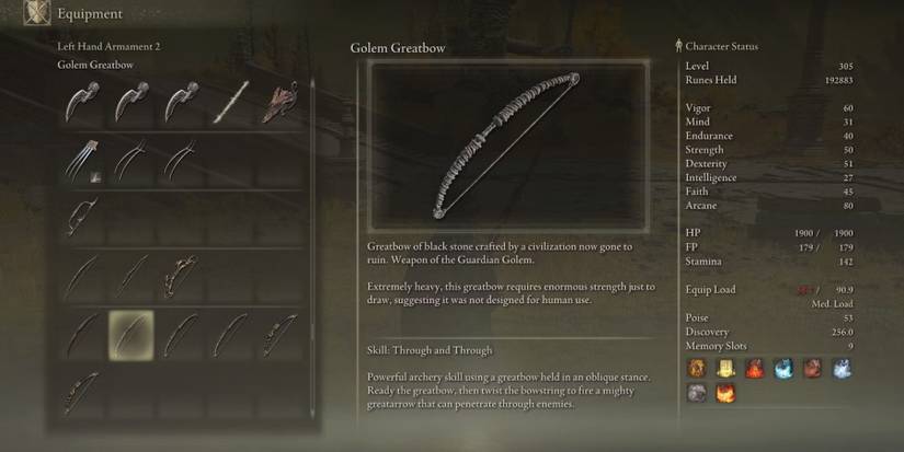 Elden Ring - Golem Greatbow description