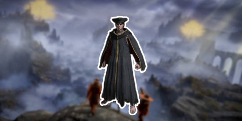 Elden Ring Juvenile Scholar Set in foreground with Liurnia background