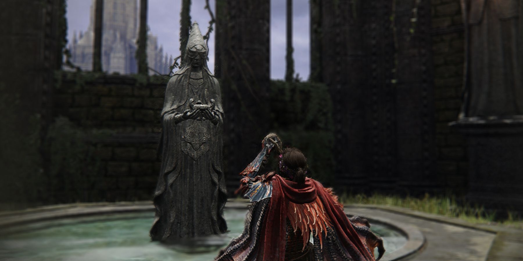 Elden Ring Player Emoting Praying at Church of Vows Absolution Statue