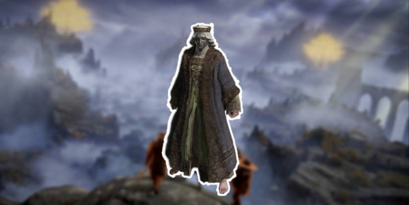 Elden Ring Ruler's Set in foreground with Liurnia in background