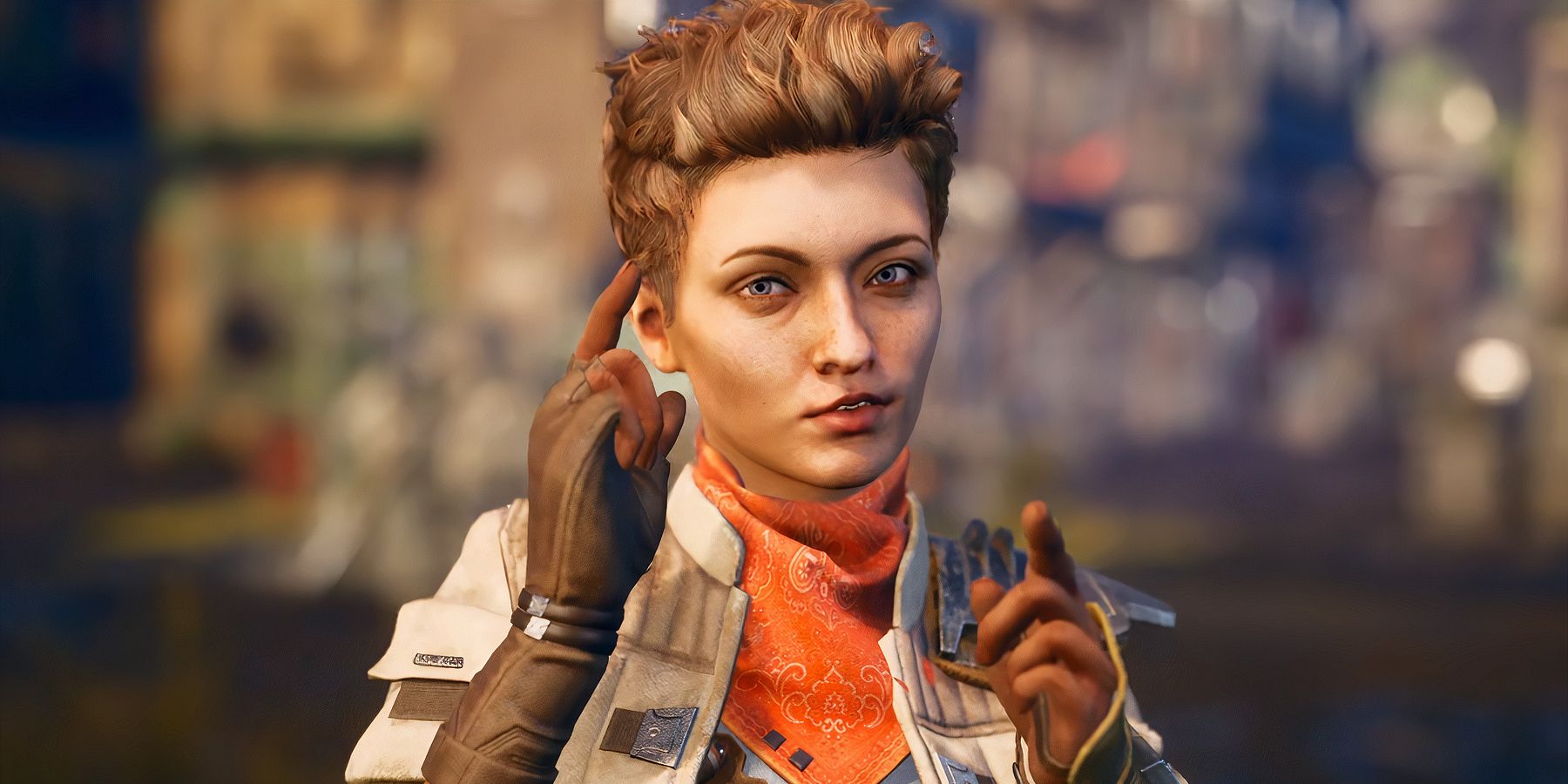 Ellie using finger guns in The Outer Worlds
