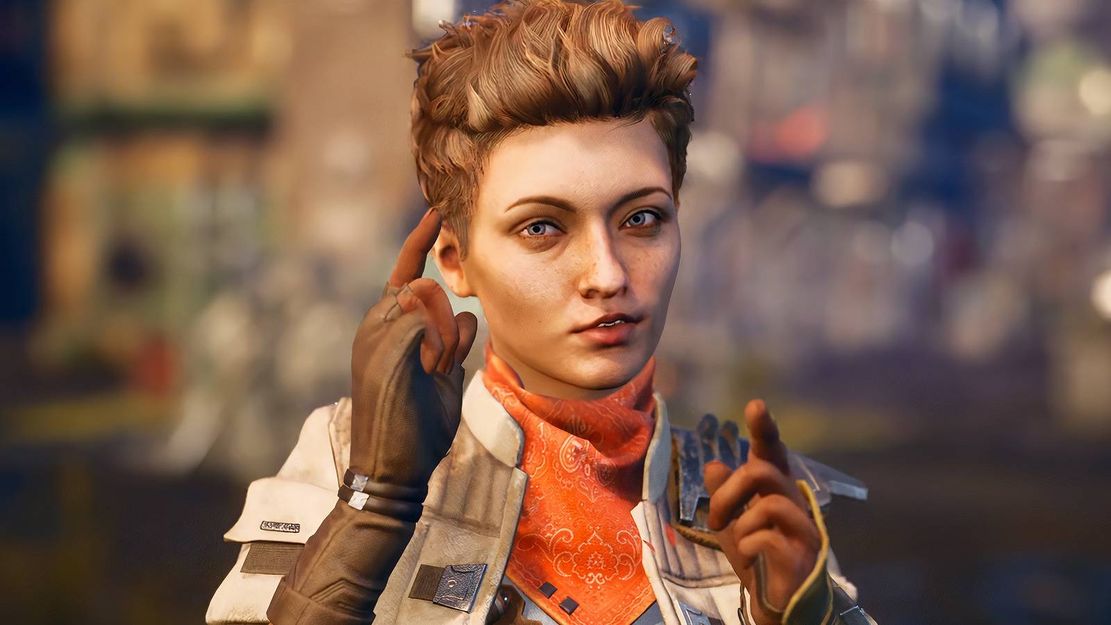 Ellie using finger guns in The Outer Worlds