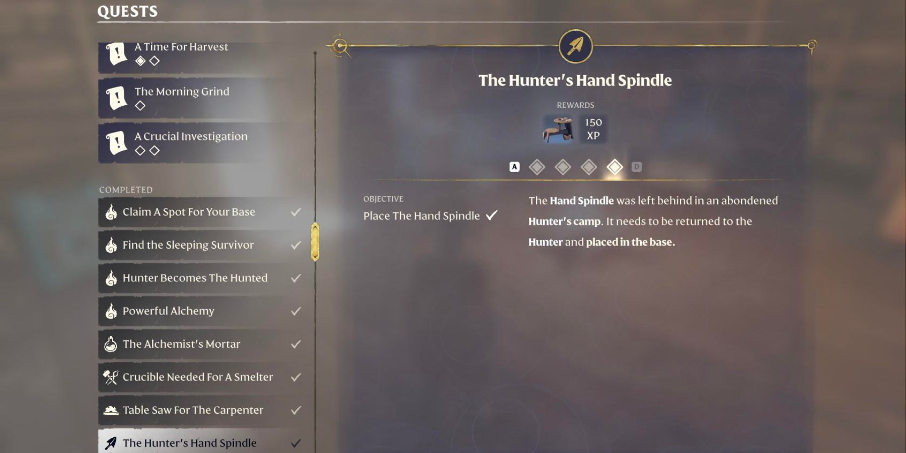 Enshrouded The Hunter's Hand Spindle Quest description