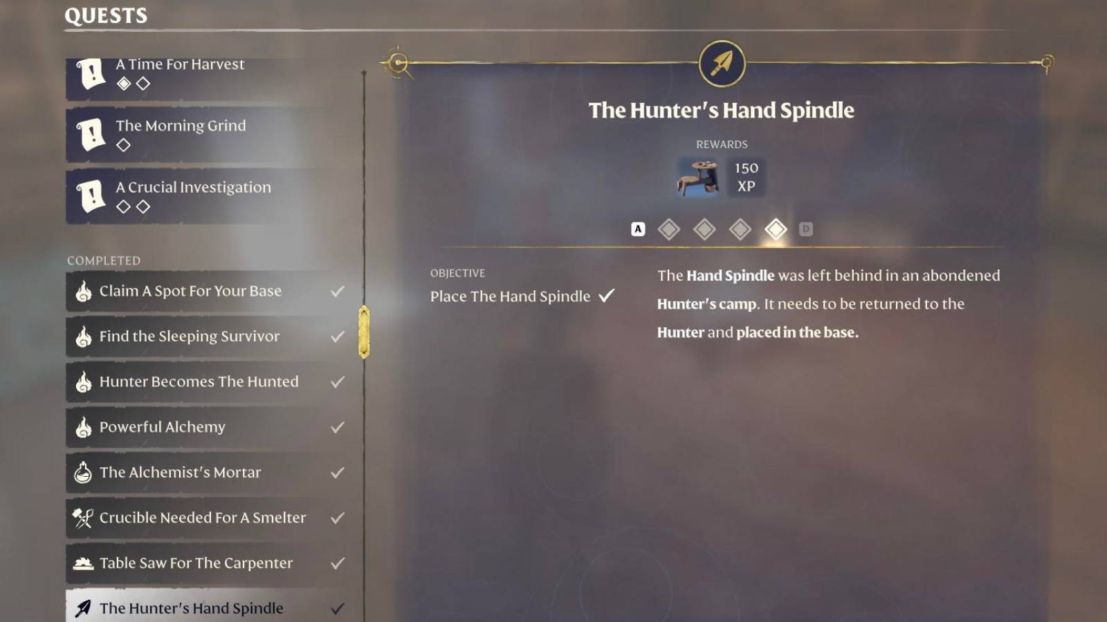 Enshrouded The Hunter's Hand Spindle Quest description
