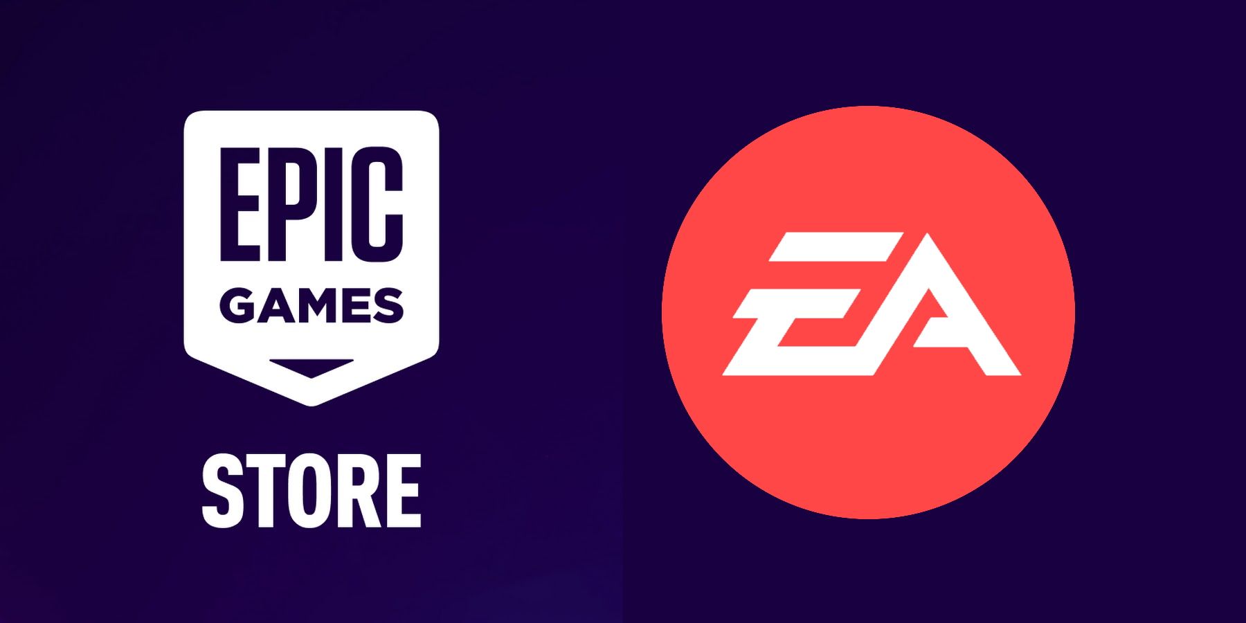 The logos for the Epic Games Store and EA, set against a purple background.