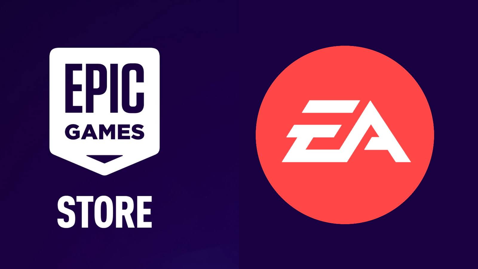 The logos for the Epic Games Store and EA, set against a purple background.