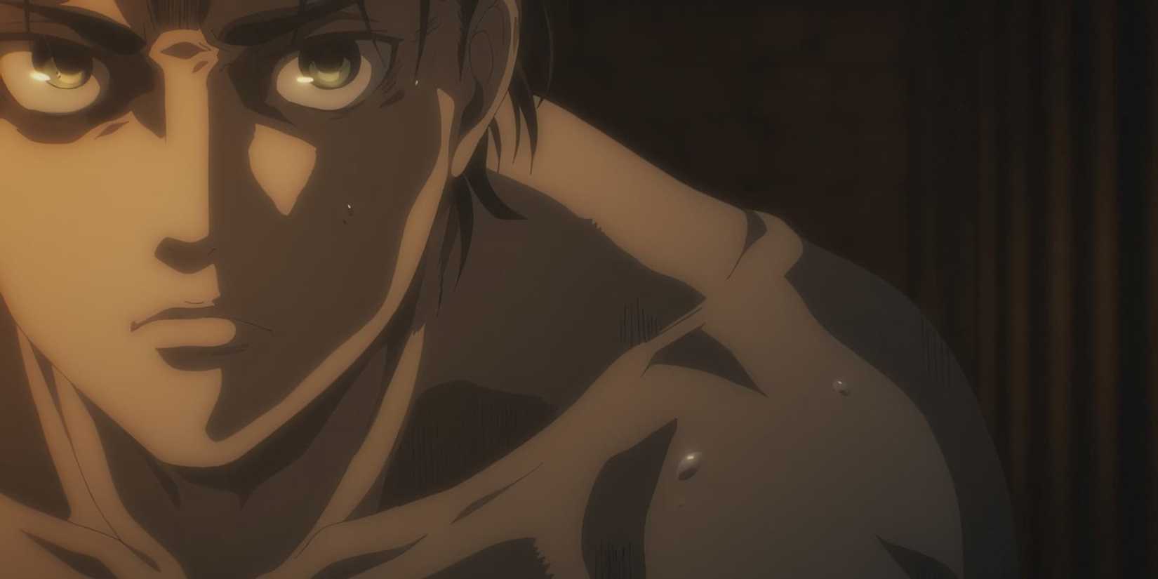 Eren looking at the mirror and saying Fight over and over again in Attack on Titan