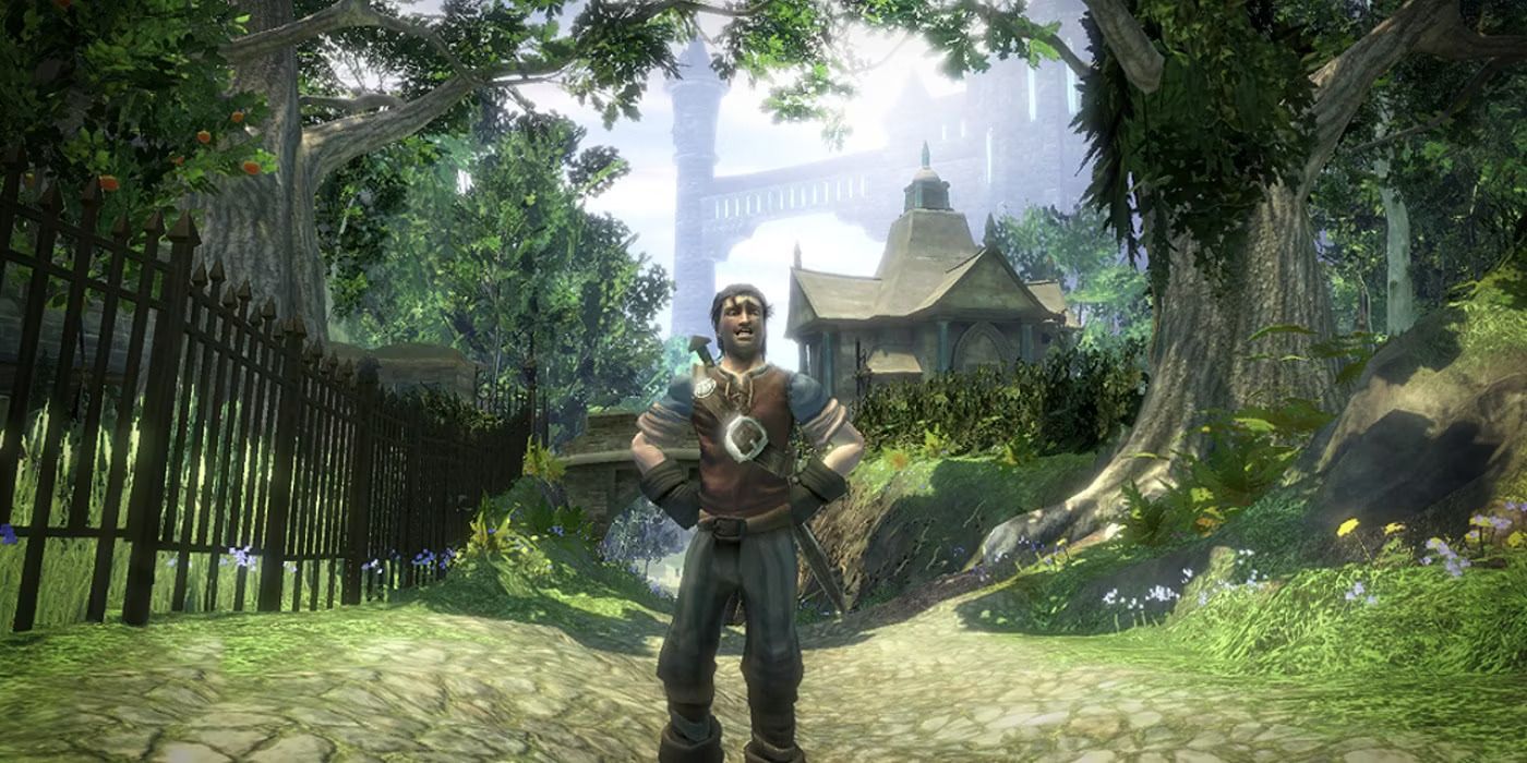 Fable 2 player standing in a village