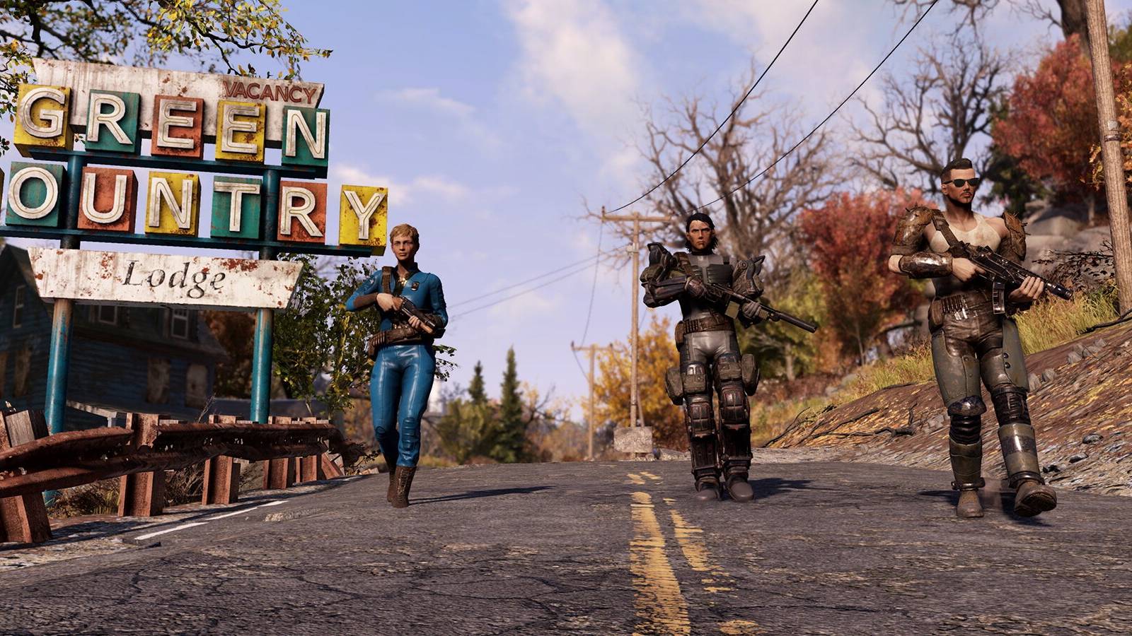 Fallout 76 Three Players Walking On Street