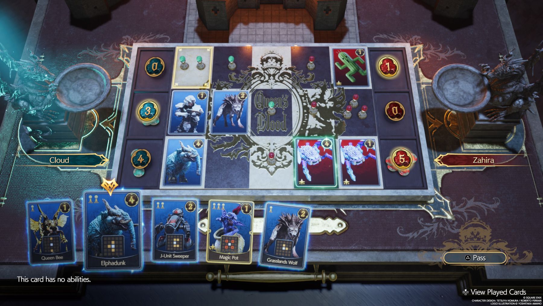 ff7 rebirth zahira queens blood - Final Fantasy fans who look at this board will see that the green pawn in the central space is threatened, and Zahira could easily convert it into a red pawn by playing a variety of cards on the tile to its right