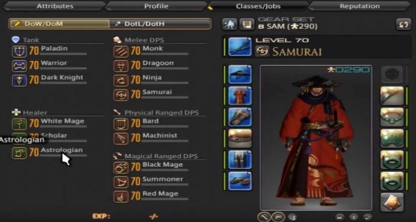 FFXIV Character Screen with Jobs