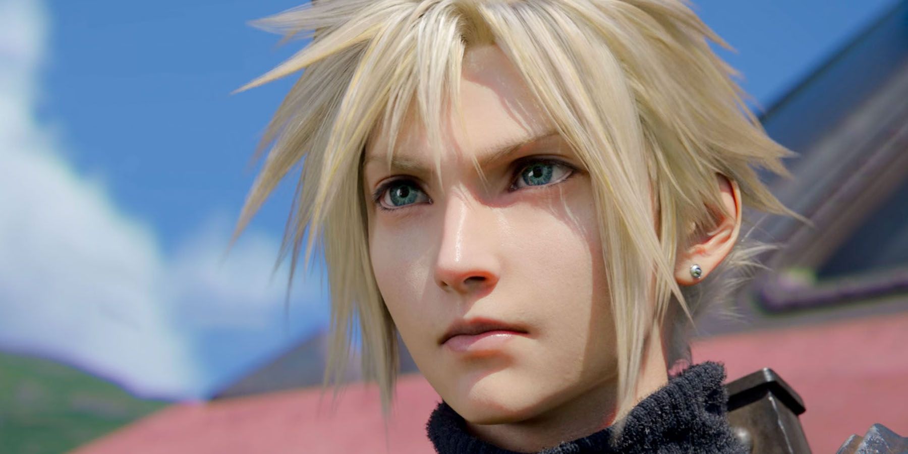 A close-up screenshot of Cloud Strife in Final Fantasy 7 Rebirth.