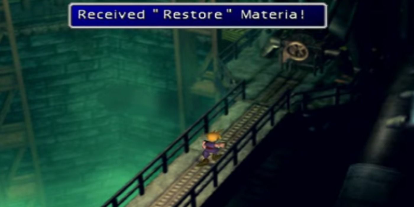 Final Fantasy 7 Cloud picks up Restore Materia in the Mako reactor