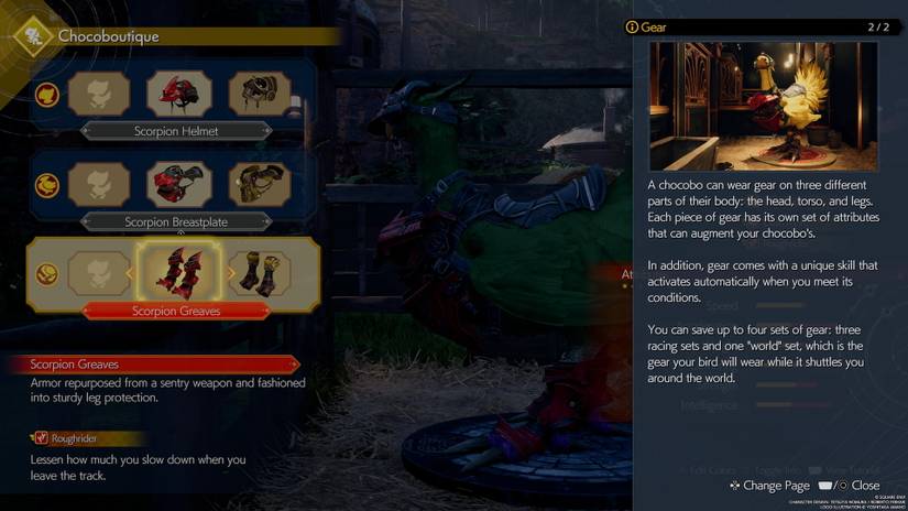Equipping chocobo gear at a Chocoboutique in Final Fantasy 7 Rebirth.