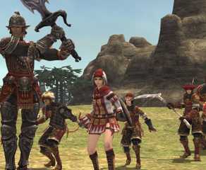 Final Fantasy XI characters posing in a field