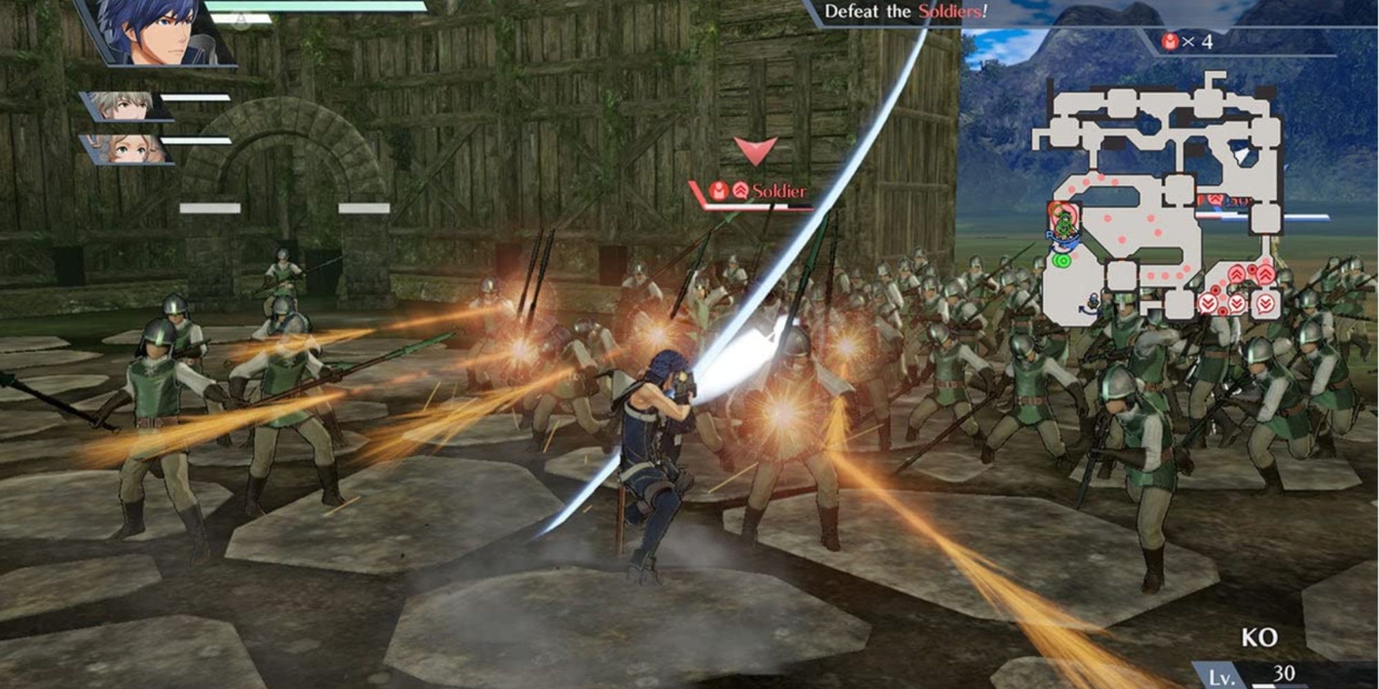 A battle from the game Fire Emblem Warriors 